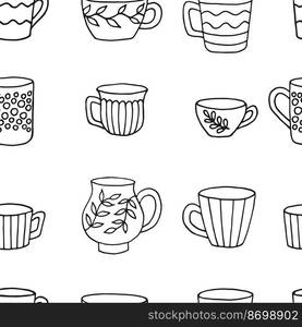 Seamless pattern with cup mug. Cup in doodle style. Hand drawn vector illustration.