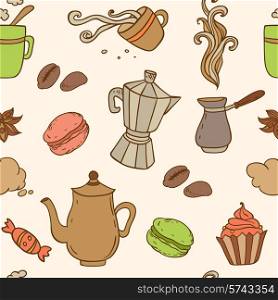 Seamless pattern with cup of coffee and sweets