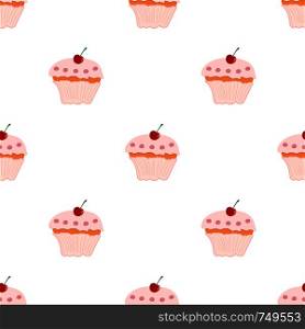 Seamless pattern with cupcake and cherry on white background. Sweet food. Vector illustration for design, web, wrapping paper, fabric.. Seamless pattern with cupcake and cherry on white background. Sweet food. Vector illustration for design, web, wrapping paper, fabric, wallpaper