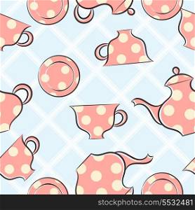 Seamless pattern with cups and teapot
