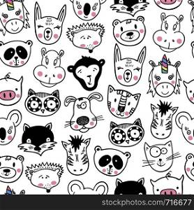 Seamless pattern with cute animals. Can be used for school books and drawing poster, T-shirt Print and cartoon character.