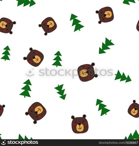 Seamless pattern with Cute bear face and spruce,vector illustration. Seamless pattern with Cute bear face and spruce