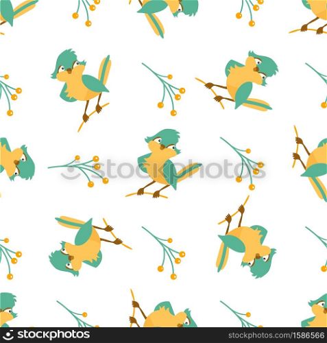 Seamless pattern with cute birds and floral elements.. Seamless pattern with cute birds and floral elements