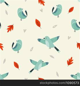 Seamless pattern with cute birds. Vector illustration. Woodland concept.For textures, prints, gift boxes, wrapping paper. Seamless pattern with cute birds. Vector design