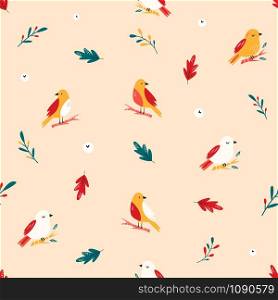 Seamless pattern with cute birds. Vector illustration. Woodland concept.For textures, prints, gift boxes, wrapping paper. Seamless pattern with cute birds. Vector design