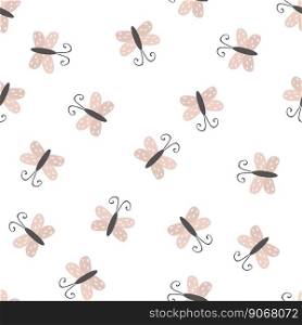 Seamless pattern with cute butterflies, flying insects. Simple naive vector illustration for textile print, wallpaper, wrapping paper.. Seamless pattern with cute butterflies, flying insects. Simple naive vector illustration for textile print, wallpaper, wrapping paper