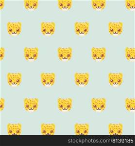 Seamless pattern with cute cartoon leopards.  