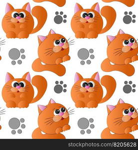 Seamless pattern with cute cartoon orange happy cat