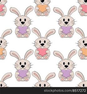 Seamless pattern with cute cartoon Rabbit with Heart