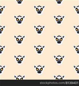 Seamless pattern with cute cartoon ring-tailed lemurs. 