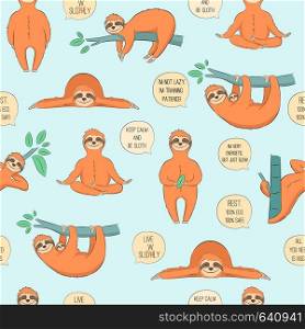 Seamless pattern with cute cartoon sloth. Vector illustration