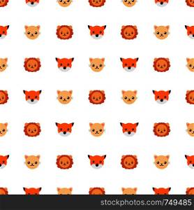 Seamless pattern with cute cat, lion and fox. Vector illustration for design, web, wrapping paper, fabric.. Seamless pattern with cute cat, lion and fox. Vector illustration for design, web, wrapping paper, fabric, wallpaper.