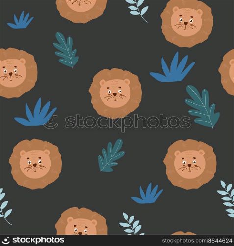 Seamless pattern with cute character lion. Cute vector illustration for kids - lion. Ideal print for fabrics, textiles and gift wrapping Baby Shower