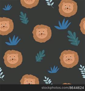 Seamless pattern with cute character lion. Cute vector illustration for kids - lion. Ideal print for fabrics, textiles and gift wrapping Baby Shower
