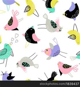 Seamless pattern with cute colored birds