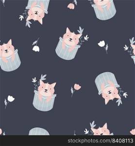Seamless pattern with cute corgi dogs in pockets. Suitable for different prints, nursery decoration, wrapping paper, wallpaper, cloth design.. Seamless pattern with cute corgi dogs in pockets.