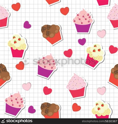 seamless pattern with cute cupcakes, vector illustration