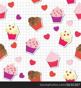 seamless pattern with cute cupcakes, vector illustration