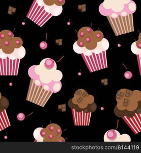 Seamless Pattern with Cute Cupcakes, Vector Illustration EPS10