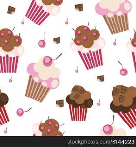 Seamless Pattern with Cute Cupcakes, Vector Illustration EPS10