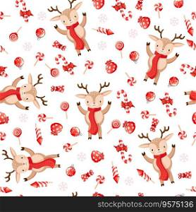 Seamless pattern with cute deers hand-drawn vector image