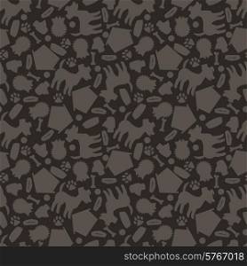 Seamless pattern with cute dogs, icons and objects.