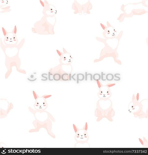 Seamless pattern with cute Easter Bunnies. Cartoon rabbits smile characters for traditional celebration.. Seamless pattern with cute Easter Bunnies.