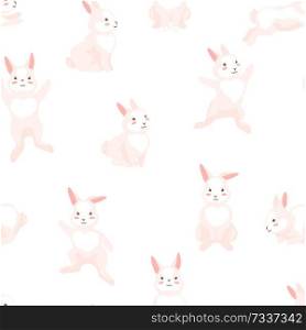 Seamless pattern with cute Easter Bunnies. Cartoon rabbits smile characters for traditional celebration.. Seamless pattern with cute Easter Bunnies.