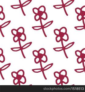 Seamless pattern with cute flowers isolated on white background. Simple style. Abstract floral wallpaper. Decorative backdrop for fabric design, textile print, wrapping, cover. Vector illustration. Seamless pattern with cute flowers isolated on white background. Simple style. Abstract floral wallpaper.