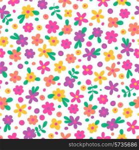 Seamless pattern with cute flowers. Vector illustration.