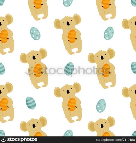 Seamless pattern with cute koalas and eggs. Vector illustration. Seamless pattern with cute koalas and eggs