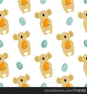 Seamless pattern with cute koalas and eggs. Vector illustration. Seamless pattern with cute koalas and eggs