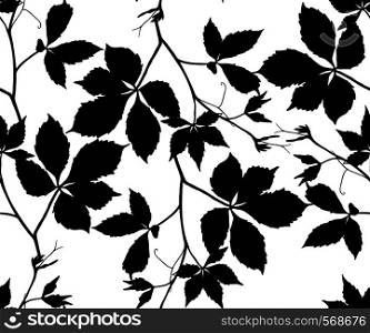 Seamless pattern with cute leaves silhouettes on white background. Graphic background. Summer concept. Design element for textile, fabrics, scrapbooking, wallpaper and etc. Vector illustration.. Seamless pattern with cute leaves silhouettes on white background.