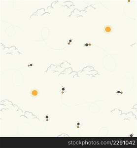 Seamless pattern with cute little bees on sunshine day,design for kid product,fashion wear,fabric,textile,apparel or all print,vector illustration