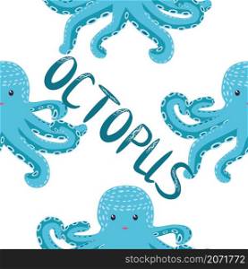 Seamless pattern with cute octopus, seaweed and pearl. Childish seamless pattern with cute hand drawn. Trendy nursery background. Seamless pattern with cute octopus, seaweed and pearl. Trendy nursery background
