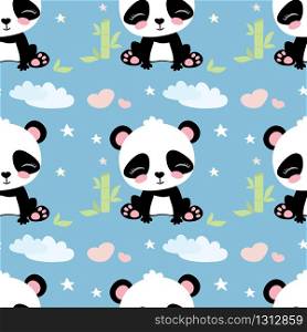 Seamless pattern with cute panda bear,cartoon vector illustration. Seamless pattern with cute panda bear