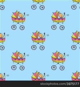 Seamless pattern with cute pram and baby,vector illustration. Seamless pattern with cute pram and baby