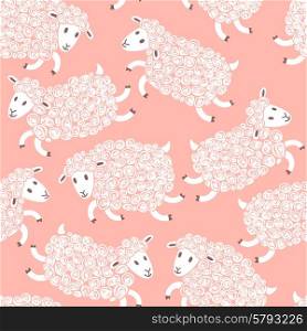 Seamless pattern with cute sheep. Vector illustration.
