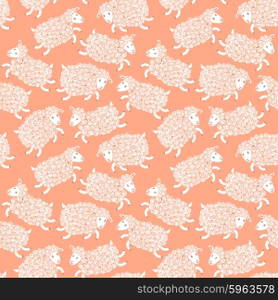 Seamless pattern with cute sheep. Vector illustration.