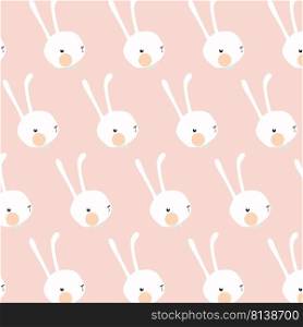 Seamless pattern with cute white rabbits. 