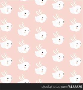 Seamless pattern with cute white rabbits. 