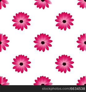 Seamless pattern with dahlia blossom isolated on white background. Endless texture with tender flowers in flat style, wallpaper design. Seamless Pattern with Dahila Blossom Isolated