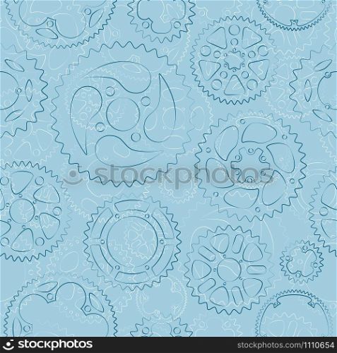 Seamless pattern with dark outlined gears and cogs light blue background. Stylish designed vector illustration for banner, card or web decorations.. Seamless pattern with gears and cogs