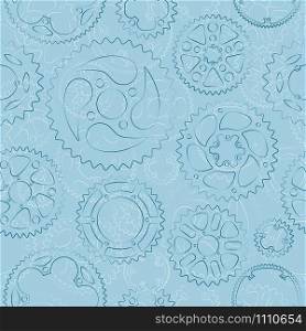 Seamless pattern with dark outlined gears and cogs light blue background. Stylish designed vector illustration for banner, card or web decorations.. Seamless pattern with gears and cogs