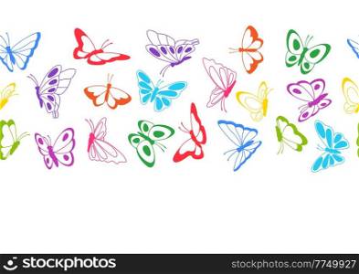Seamless pattern with decorative butterflies. Colorful bright abstract insects.. Seamless pattern with decorative butterflies. Colorful abstract insects.