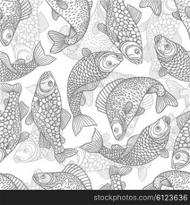 Seamless pattern with decorative fish. Background made without clipping mask. Easy to use for backdrop, textile, wrapping paper.