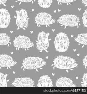 Seamless pattern with decorative hedgehogs. Cute kids background.. Seamless pattern with decorative hedgehogs. Cute kids background. Vector illustration.
