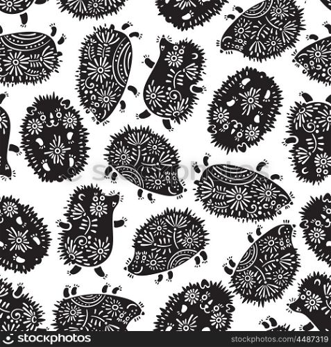 Seamless pattern with decorative hedgehogs. Cute kids background.. Seamless pattern with decorative hedgehogs. Cute kids background. Vector illustration.