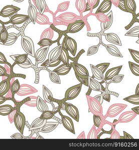 Seamless pattern with decorative leaves. Hand drawn exotic botanical texture. Sketch jungle leaf seamless wallpaper. Vector floral background. Design for fabric, textile print, wrapping, cover. Seamless pattern with decorative leaves. Hand drawn exotic botanical texture. Sketch jungle leaf seamless wallpaper.