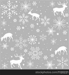 Seamless pattern with deer and snowflake vector image